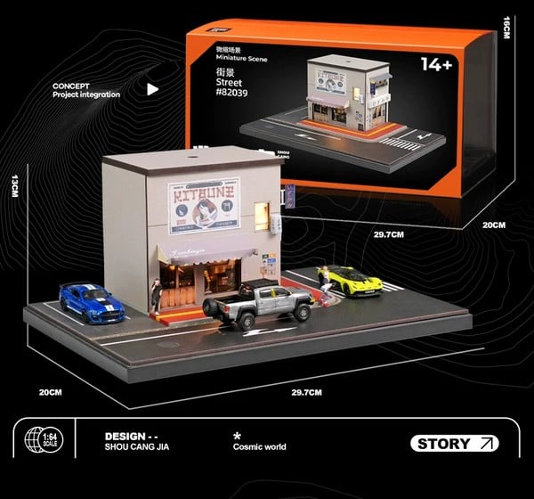 nShop bán Sa bàn Diorama 1:64 Quán rượu góc phố SCJ82039 Shou Cang Jia có đèn LED cắm dây USB type C giá tốt
