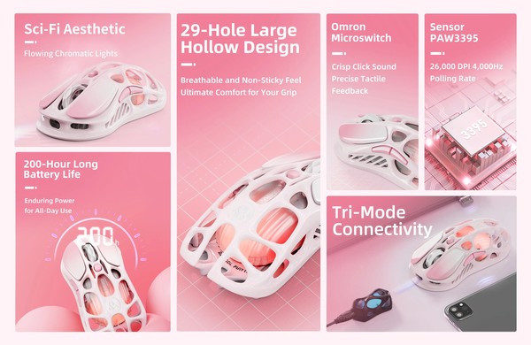 nShop bán Wireless Gaming Mouse GravaStar Mercury M1 Pro Sakura Pink thiết kế độc lạ công nghệ đỉnh cao