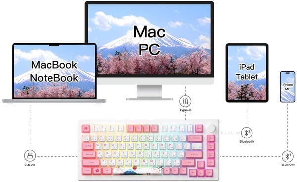 nShop bán AKKO MOD007B-HE PC Tokyo Sakura Pink Magnetic Switch hỗ trợ kết nối không dây điện thoại iPhone