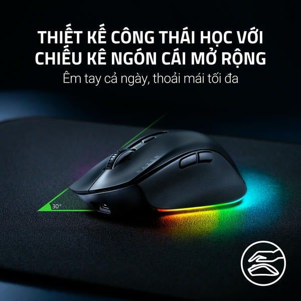 Thiết kế công thái học với chiếu kê ngón cái Razer Pro Click V2 nShop