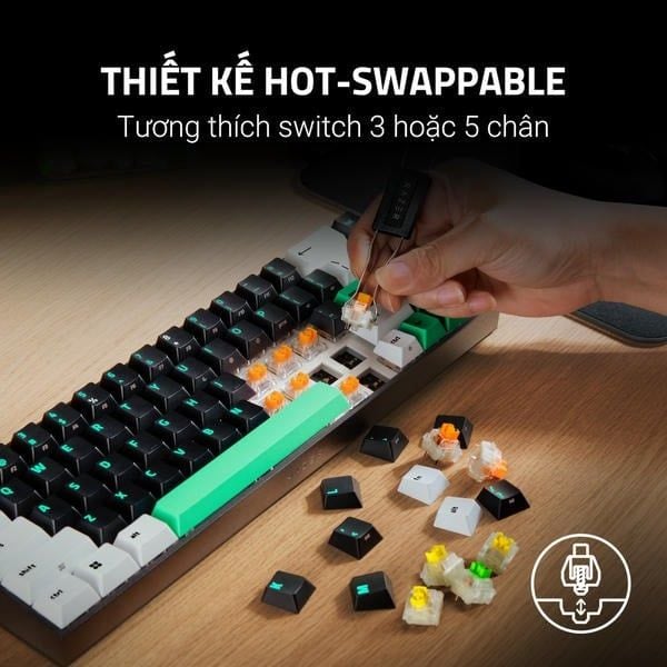 Thiết kế Hot-swappable trên Razer Reclusa X Mini 65% nShop