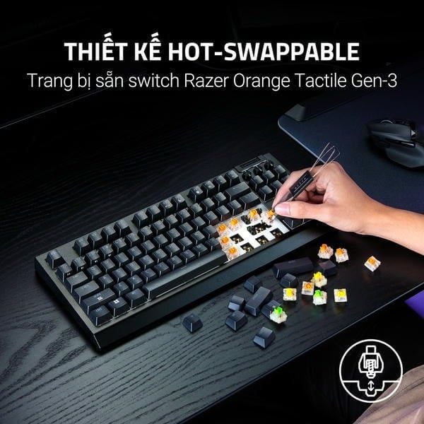 Thiết kế hotswap trên bàn phím Razer BlackWidow V4 TKL nShop