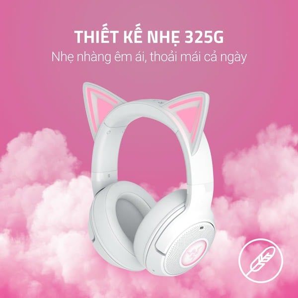 Thiết kế siêu nhẹ 325g của tai nghe Razer Kraken Kitty V2 nShop