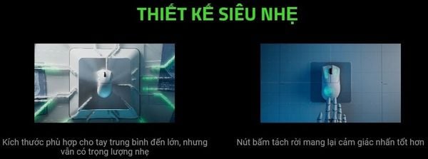 Trọng lượng siêu nhẹ và nút bấm tách rời của Razer DeathAdder V3 Pro