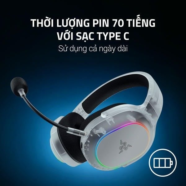 Thời lượng pin 70 tiếng tai nghe Razer Barracuda X Chroma nShop