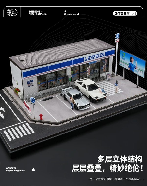 nShop bán Diorama 1:64 Cửa hàng tiện lợi Lawson cỡ lớn SCJ82045-A trang trí sa bàn tiểu cảnh đường phố hiện đại