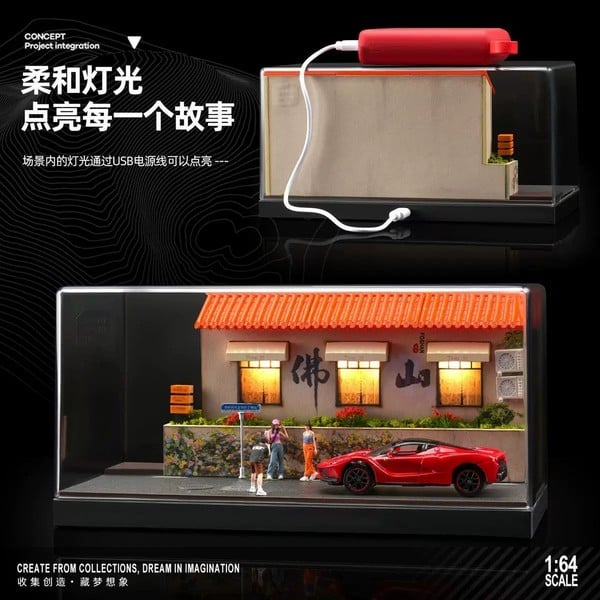 nShop bán Diorama 1:64 Tường hoa Phật Sơn SCJ82011-A Shou Cang Jia tiểu cảnh có đèn LED cổng USB type-C