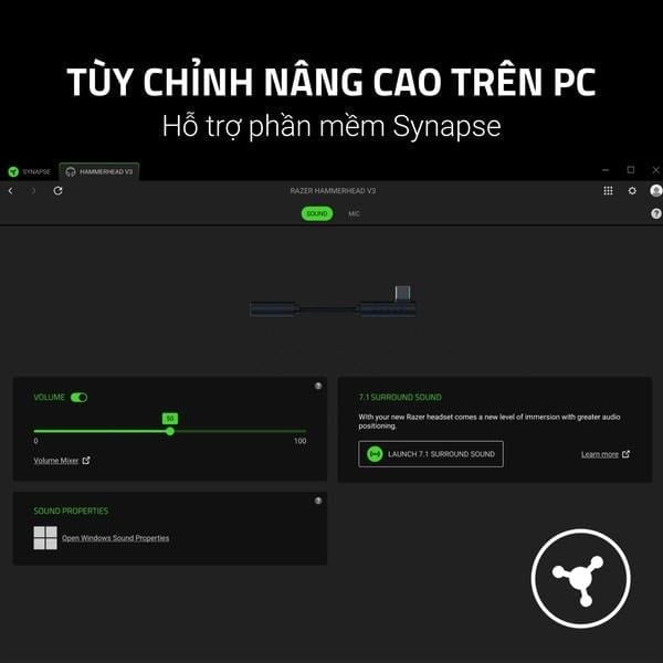 Tùy chỉnh phần mềm Synapse trên PC cho Razer Hammerhead V3 nShop