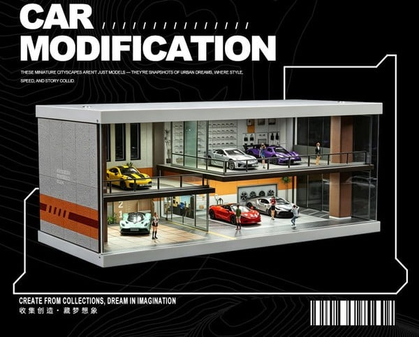 mô hình Diorama 1:64 - Nhà xe màu cà phê 82075 có đèn LED thích hợp làm quà tặng người chơi xe diecast