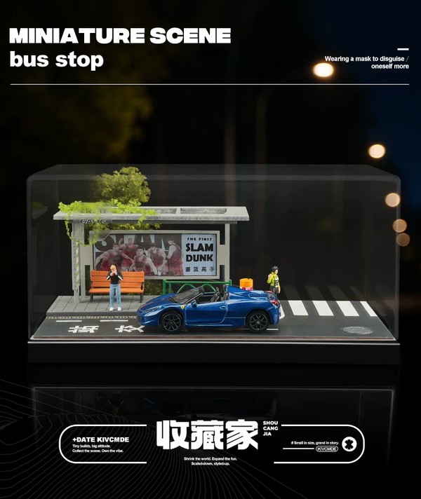 nShop bán Diorama tỉ lệ 1:64 Trạm dừng xe bus SCJ82010 Shou Cang Jia sa bàn tiểu cảnh có nắp trong suốt bảo vệ