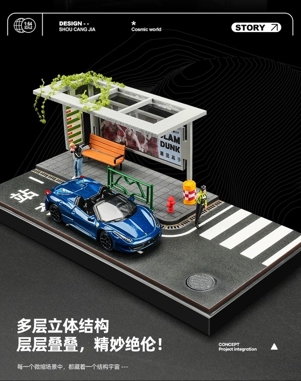 nShop bán Diorama tỉ lệ 1:64 Trạm dừng xe bus SCJ82010 Shou Cang Jia tiện mang đi sự kiện offline mô hình xe diecast