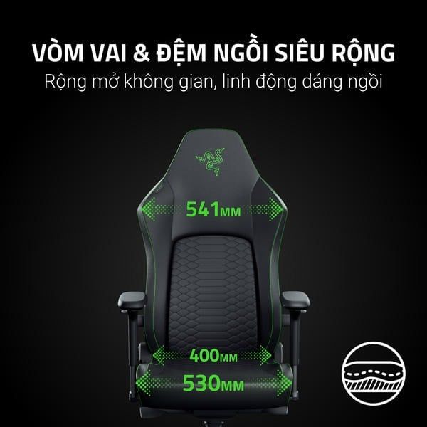 Vòm vai và đệm ngồi siêu rộng ghế Razer Iskur V2 NewGen