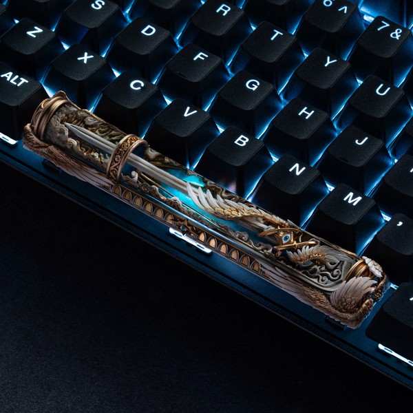 sample The Celestial Archive Sword of Spirit Artisan Keycap Dwarf Factory holy on keyboard with LED light on