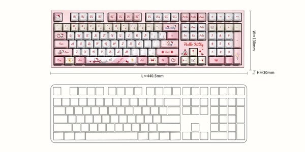 Kích thước Bàn phím cơ không dây AKKO Hello Kitty 5108 V5 Piano Pro layout full size đủ nút chức năng