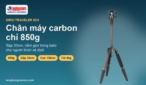 Sirui Traveler 5CX: chân máy carbon 850g, gập 33cm cho người thích xê dịch