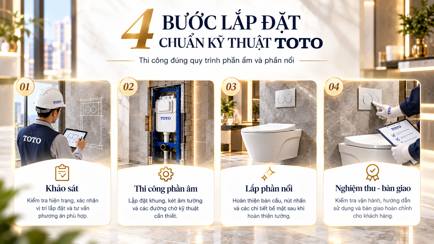 4 bước lắp đặt chuẩn kỹ thuật TOTO