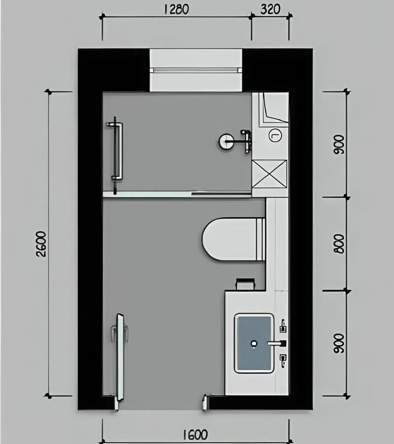 Bản vẽ nhà vệ sinh 3m2 ưu tiên bồn cầu nhỏ gọn, vách kính tắm hiện đại