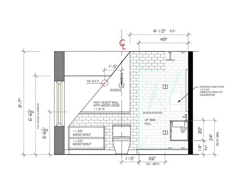 Bản vẽ nhà vệ sinh dưới cầu thang tận dụng góc chết, bố trí thiết bị nhỏ gọn phù hợp trần dốc