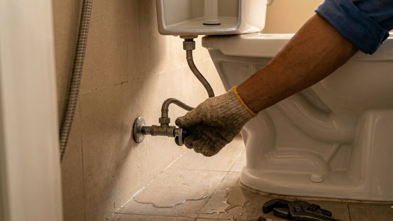 Khóa van nước và xả sạch két chứa nước