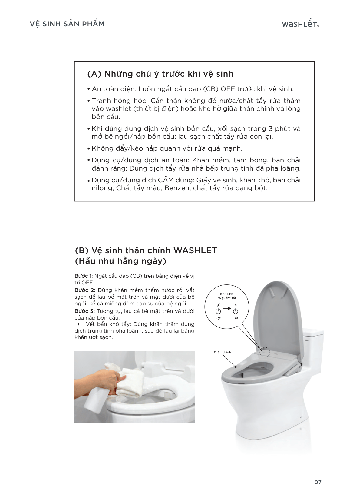 Lưu ý trước khi vệ sinh Washlet TOTO