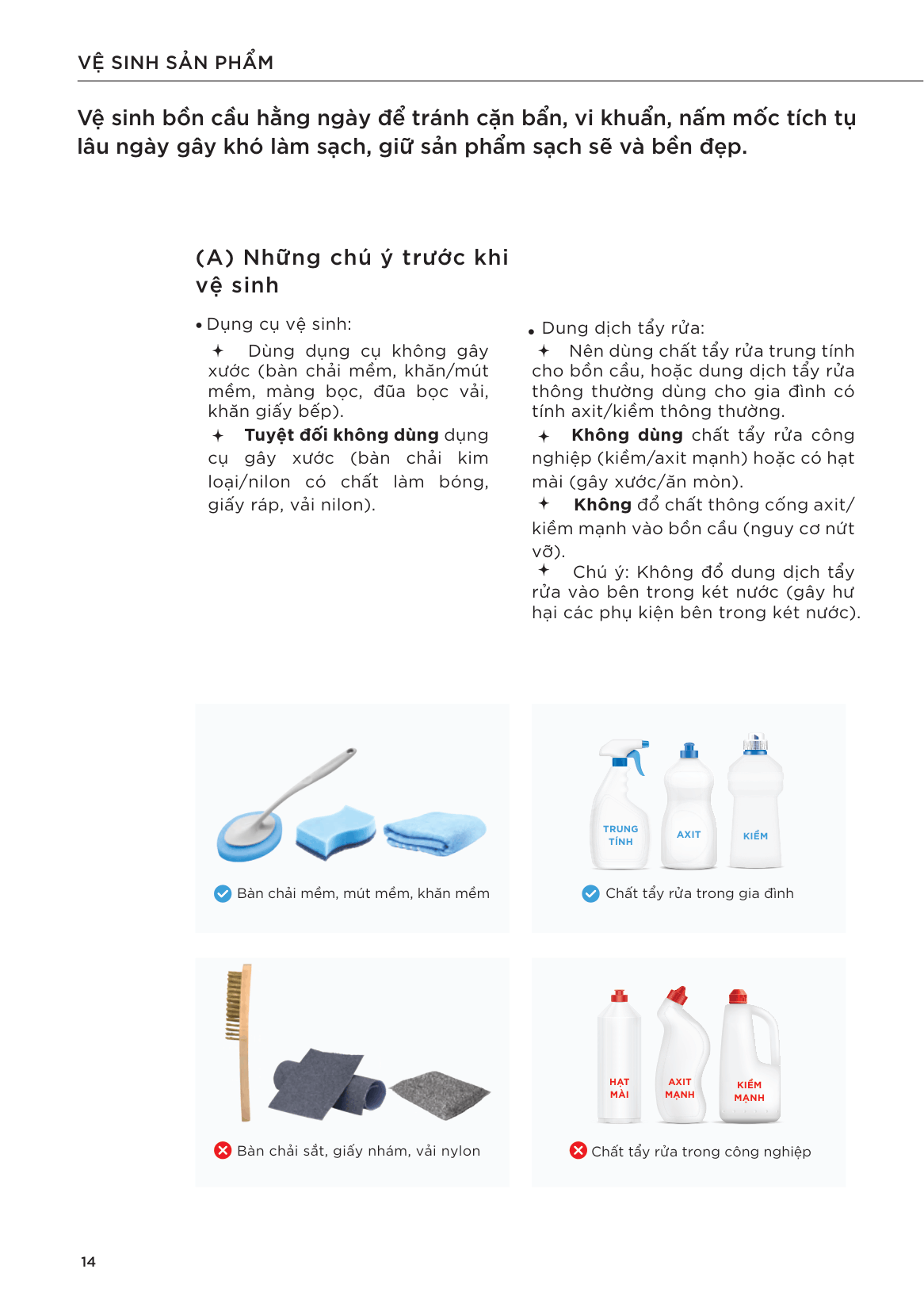 Dụng cụ và dung dịch vệ sinh bồn cầu