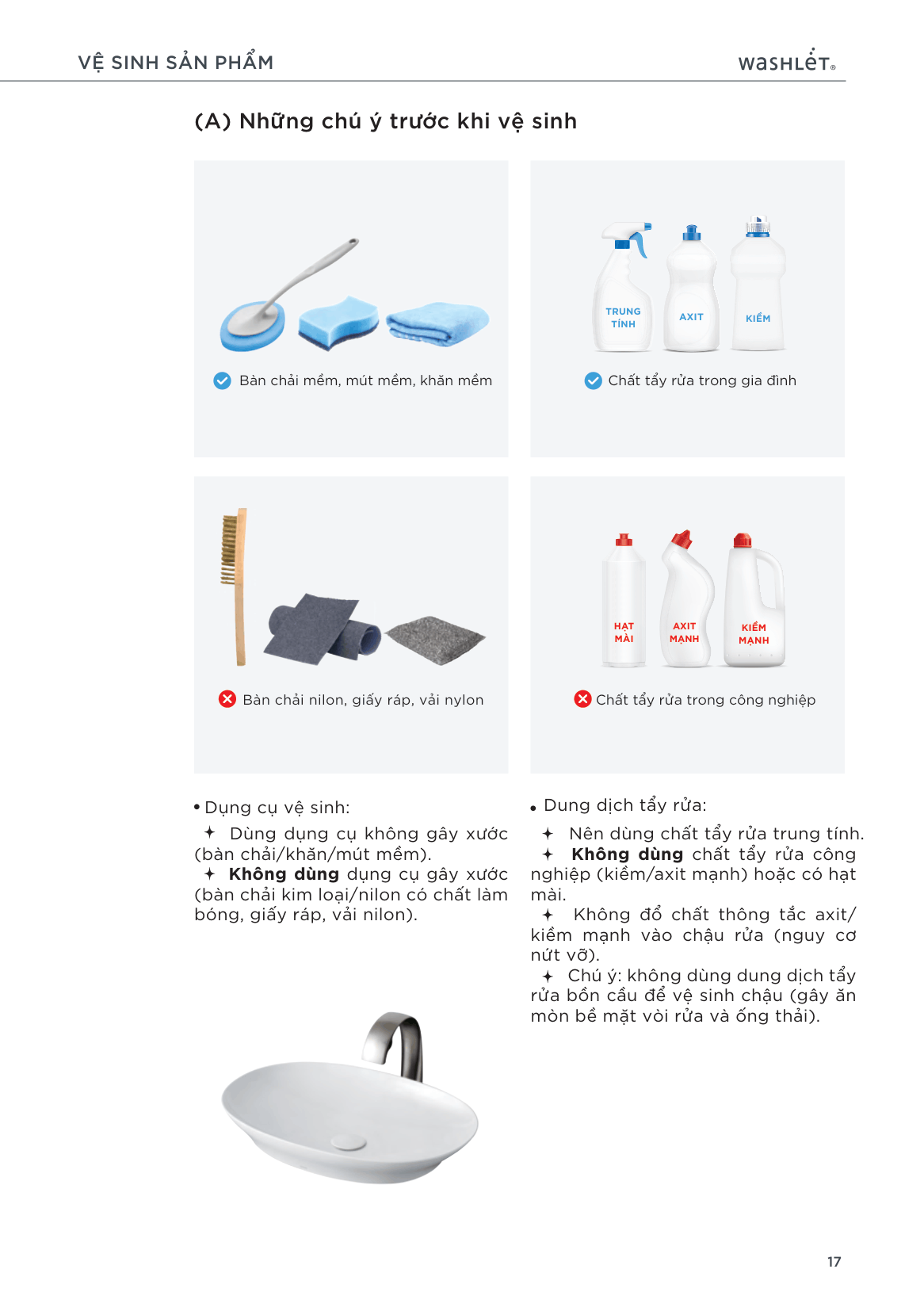 Lưu ý trước khi vệ sinh chậu rửa