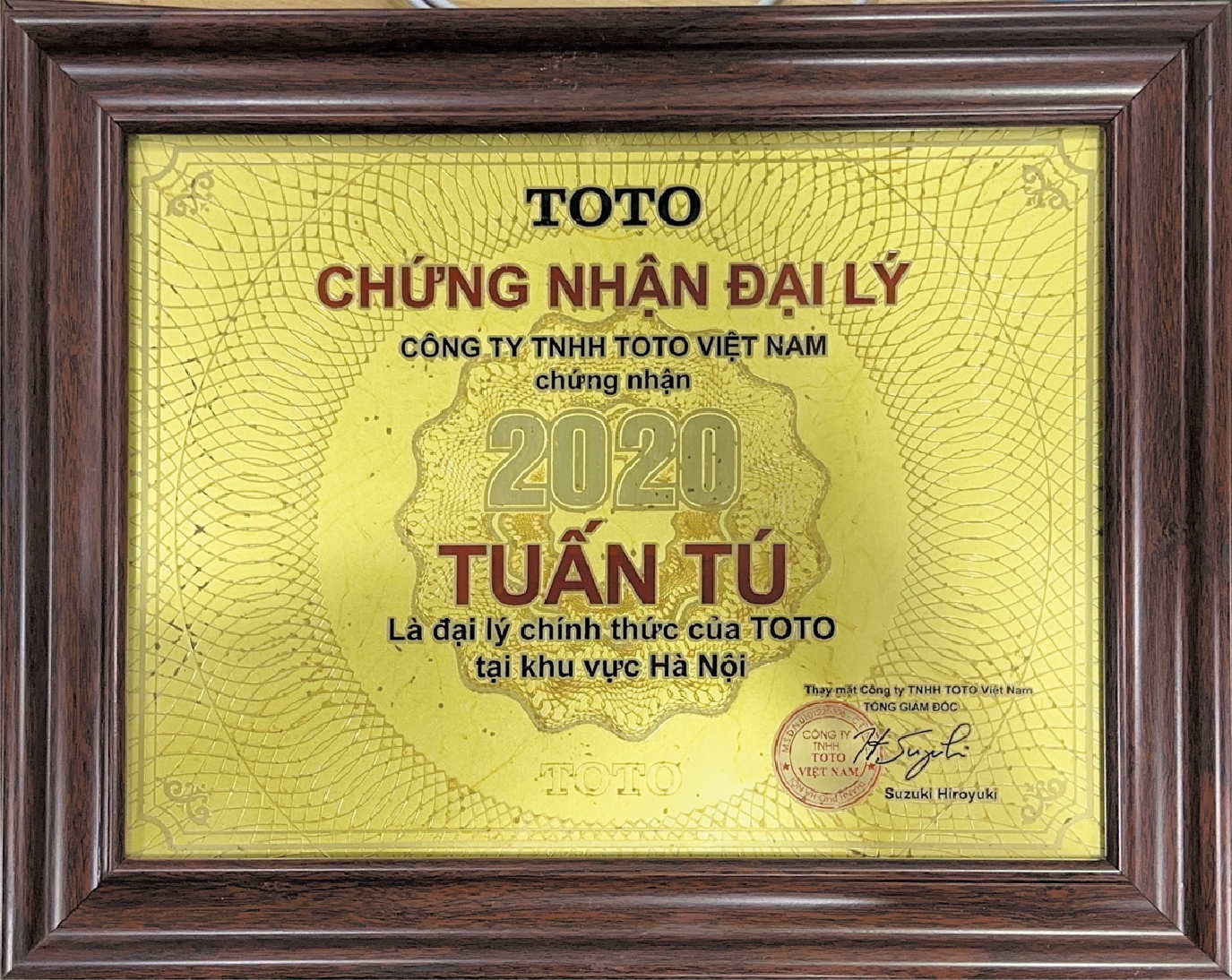 Chứng nhận đại lý TOTO Tuấn Tú năm 2020