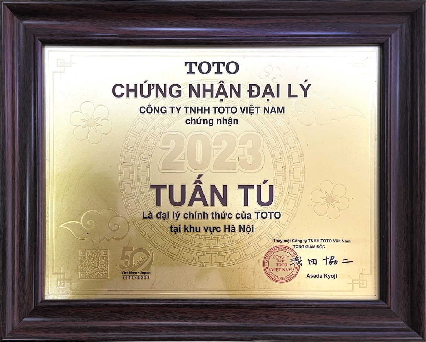 Chứng nhận đại lý TOTO Tuấn Tú năm 2023