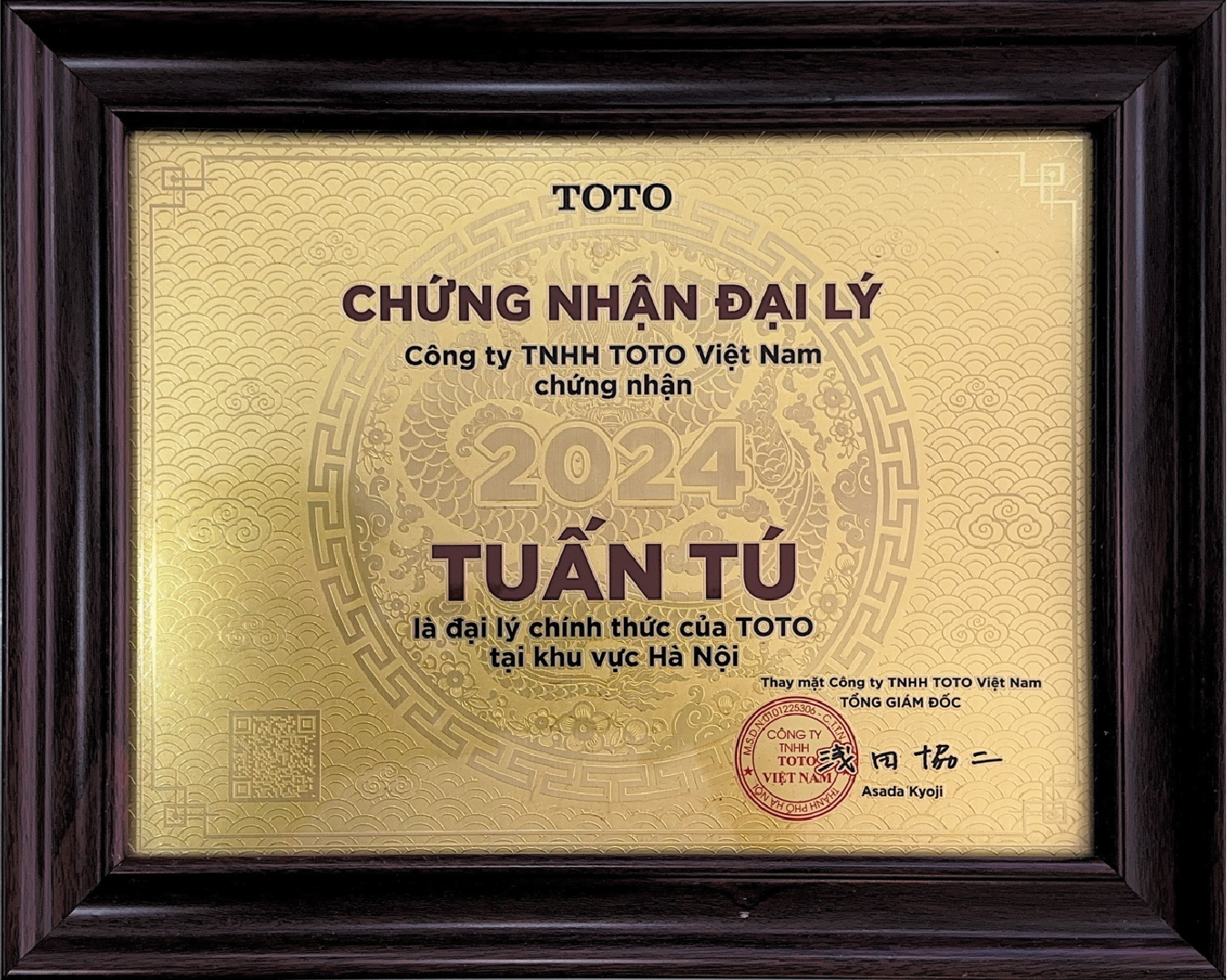 Chứng nhận đại lý TOTO Tuấn Tú năm 2024