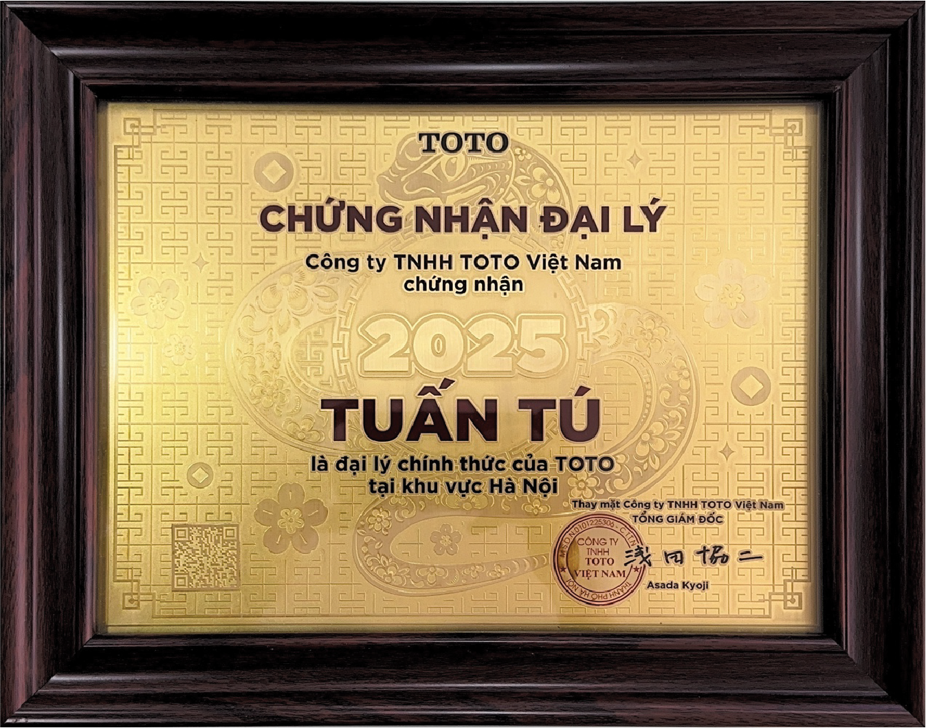 Chứng nhận đại lý TOTO Tuấn Tú năm 2025