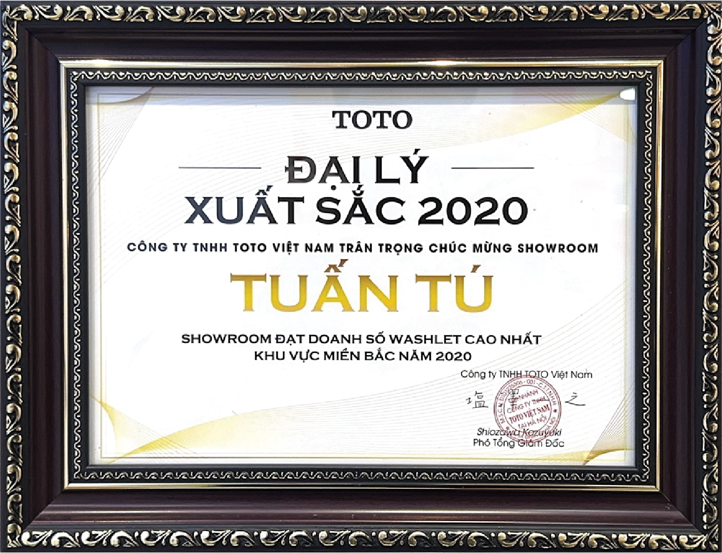 Showroom có doanh số nắp rửa điện tử WASHLET cao nhất khu vực các tỉnh phía Bắc năm 2020