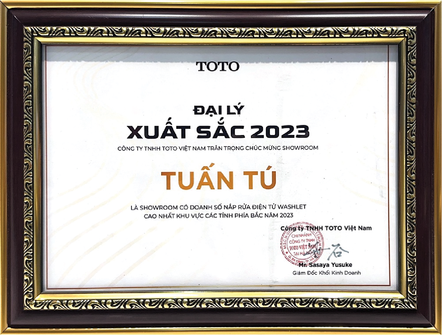 Showroom có doanh số nắp rửa điện tử WASHLET cao nhất khu vực các tỉnh phía Bắc năm 2023