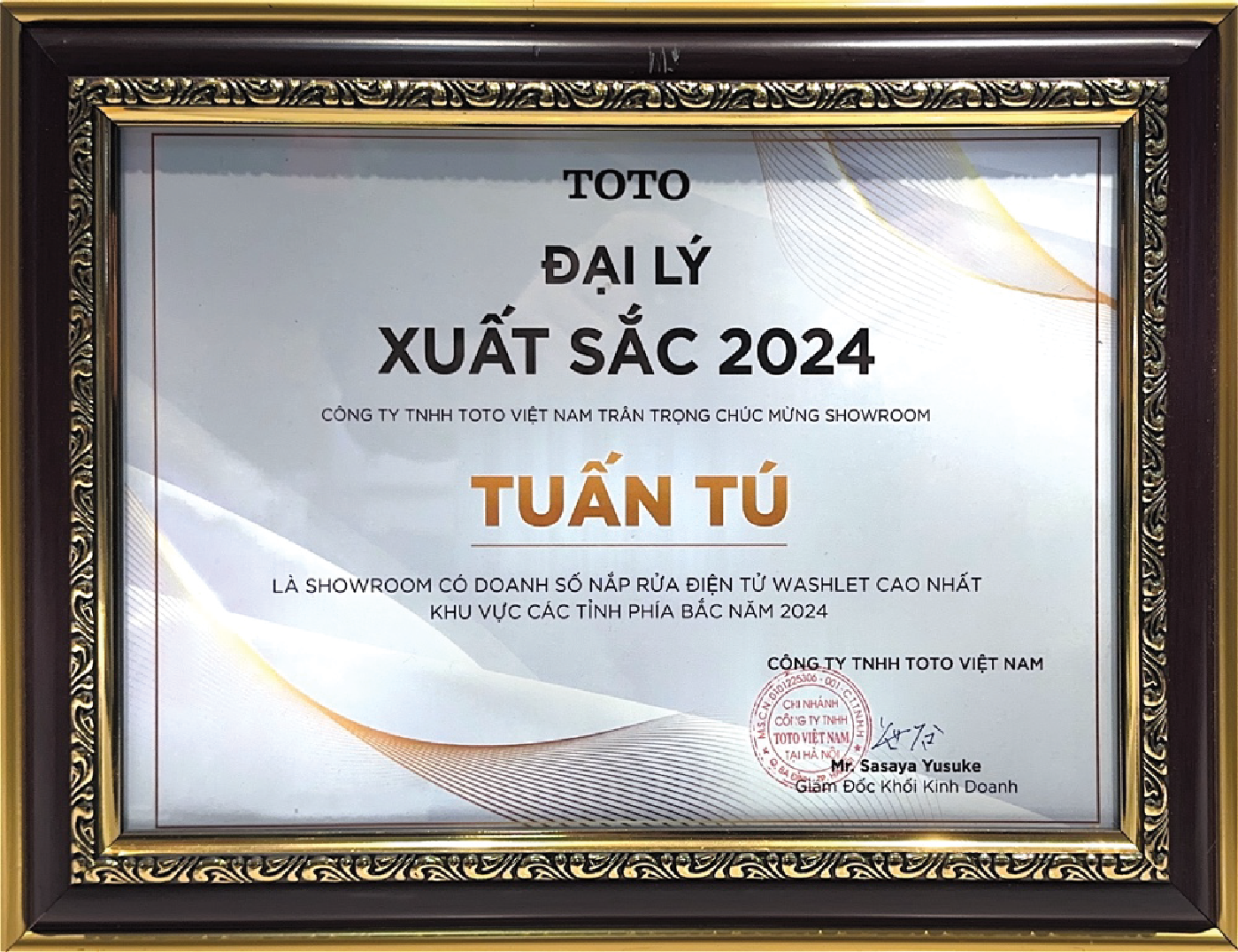 Showroom có doanh số nắp rửa điện tử WASHLET cao nhất khu vực các tỉnh phía Bắc năm 2024