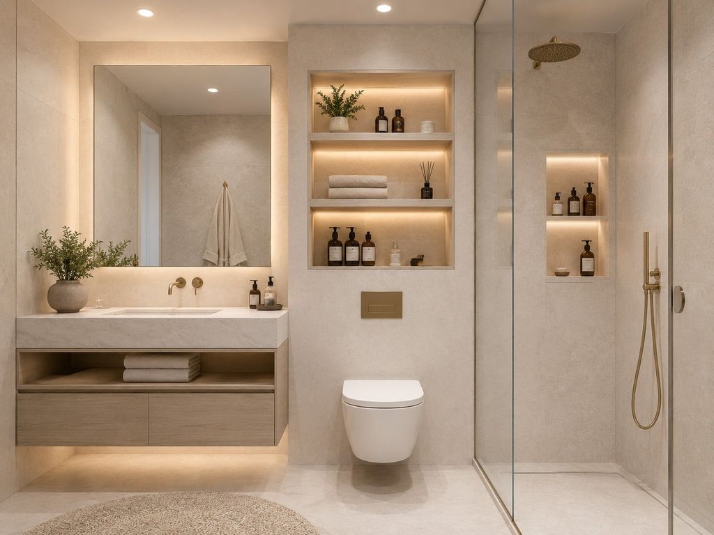 Mẫu nhà vệ sinh kết hợp kệ âm tường tối ưu không gian