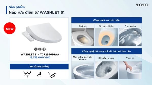 Nắp rửa điện tử TOTO WASHLET S1 mới năm 2026