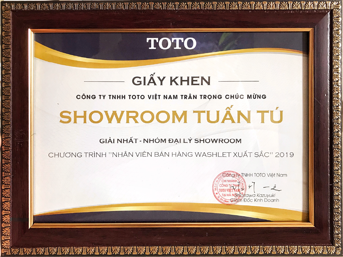 Showroom có doanh số nắp rửa điện tử WASHLET cao nhất khu vực các tỉnh phía Bắc năm 2019