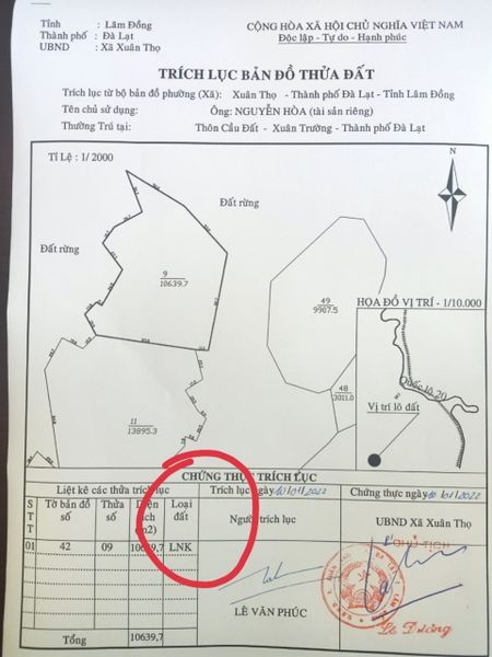 Cho thuê đất Da lat Lam Dong 1,2hec vườn cafe Tùng la hán MT QL20