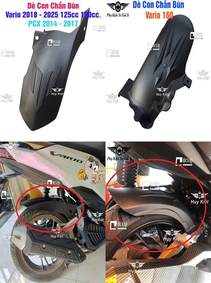 [Mẫu Mới] Dè Con Chắn Bùn Sau Cho Vario 2018 - 2025 125cc 150cc 160cc, PCX 2014 - 2017 Hãng Tonato MS6843