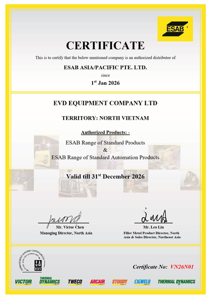 THƯ UỶ QUYỀN ĐẠI DIỆN CHÍNH HÃNG ESAB TẠI VIỆT NAM