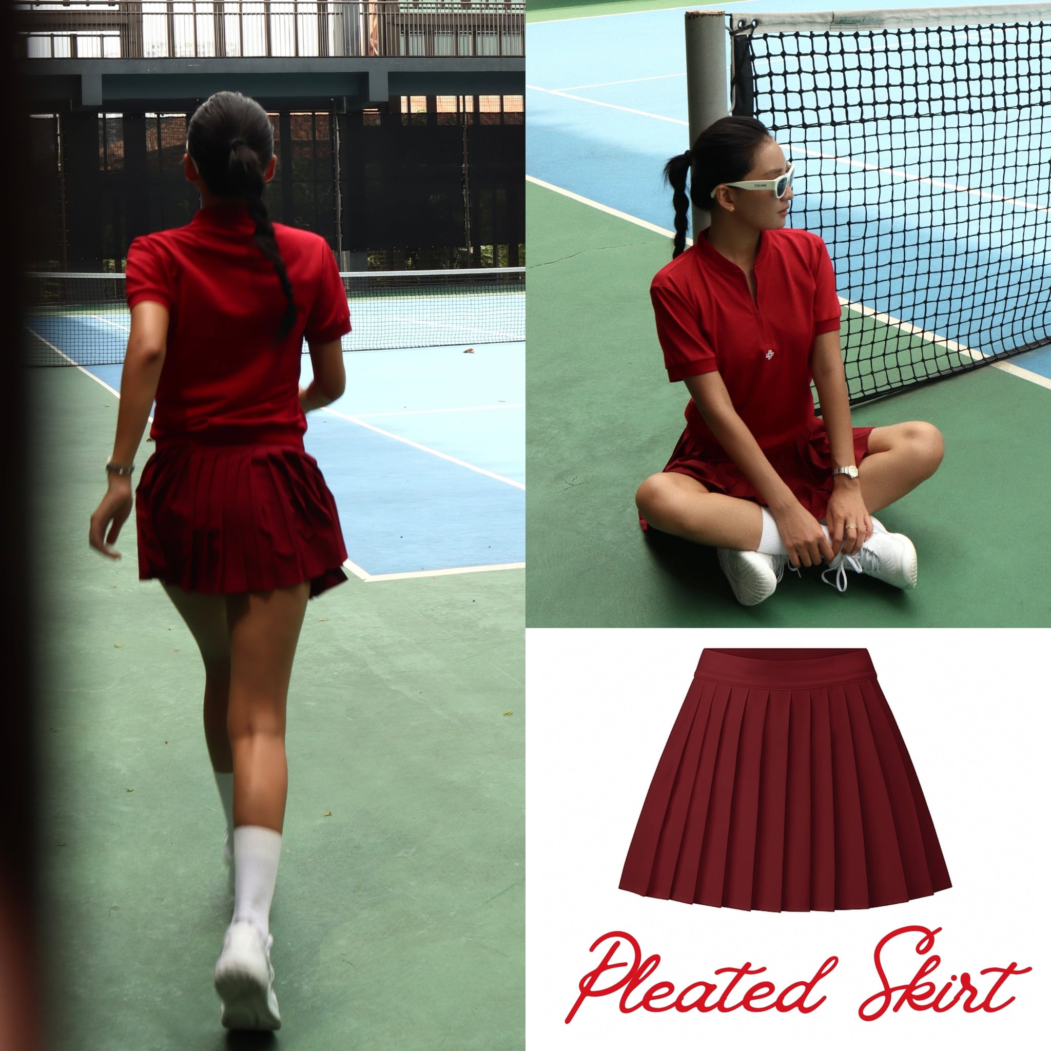 PicknMix Chân Váy Pleated Skirt Xếp Ly Nhỏ - Đỏ