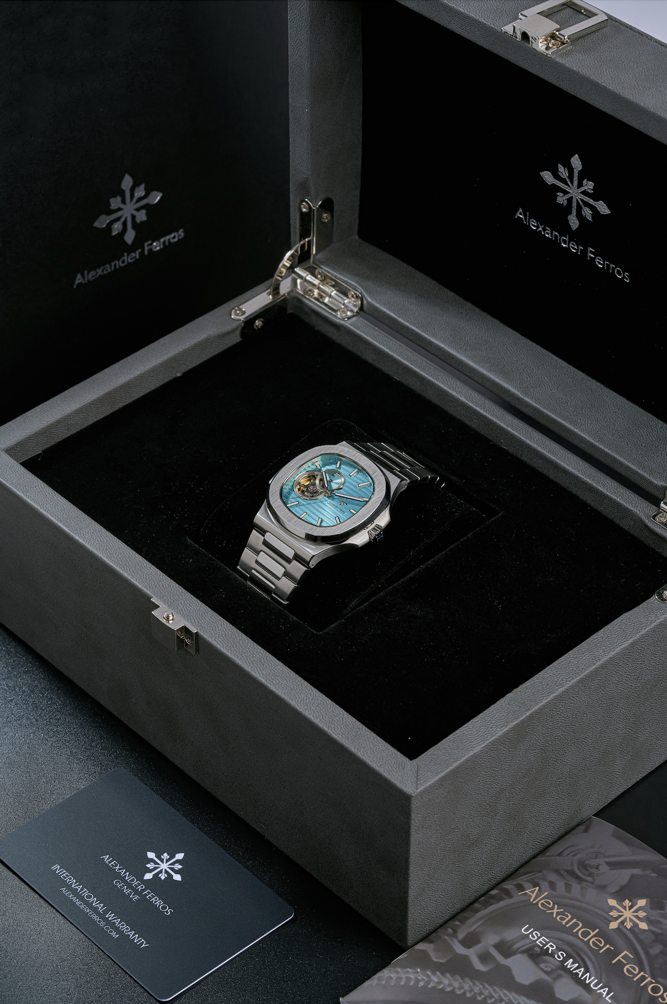 Đồng Hồ 6012S/13 Open Heart Light Blue Silver 42.5mm - Alexander Ferros