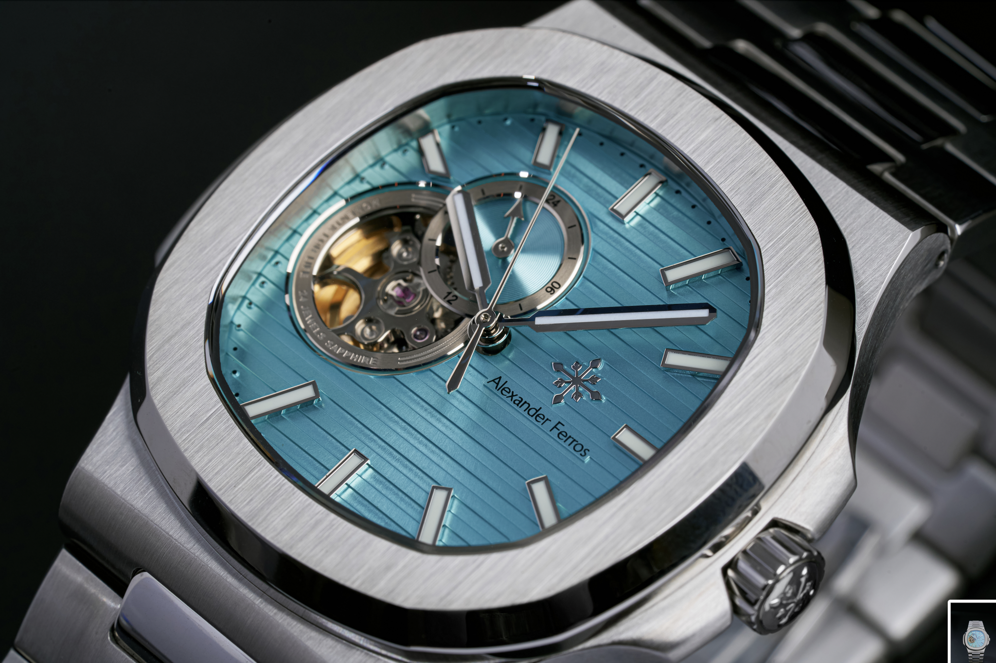 Đồng Hồ 6012S/13 Open Heart Light Blue Silver 42.5mm - Alexander Ferros