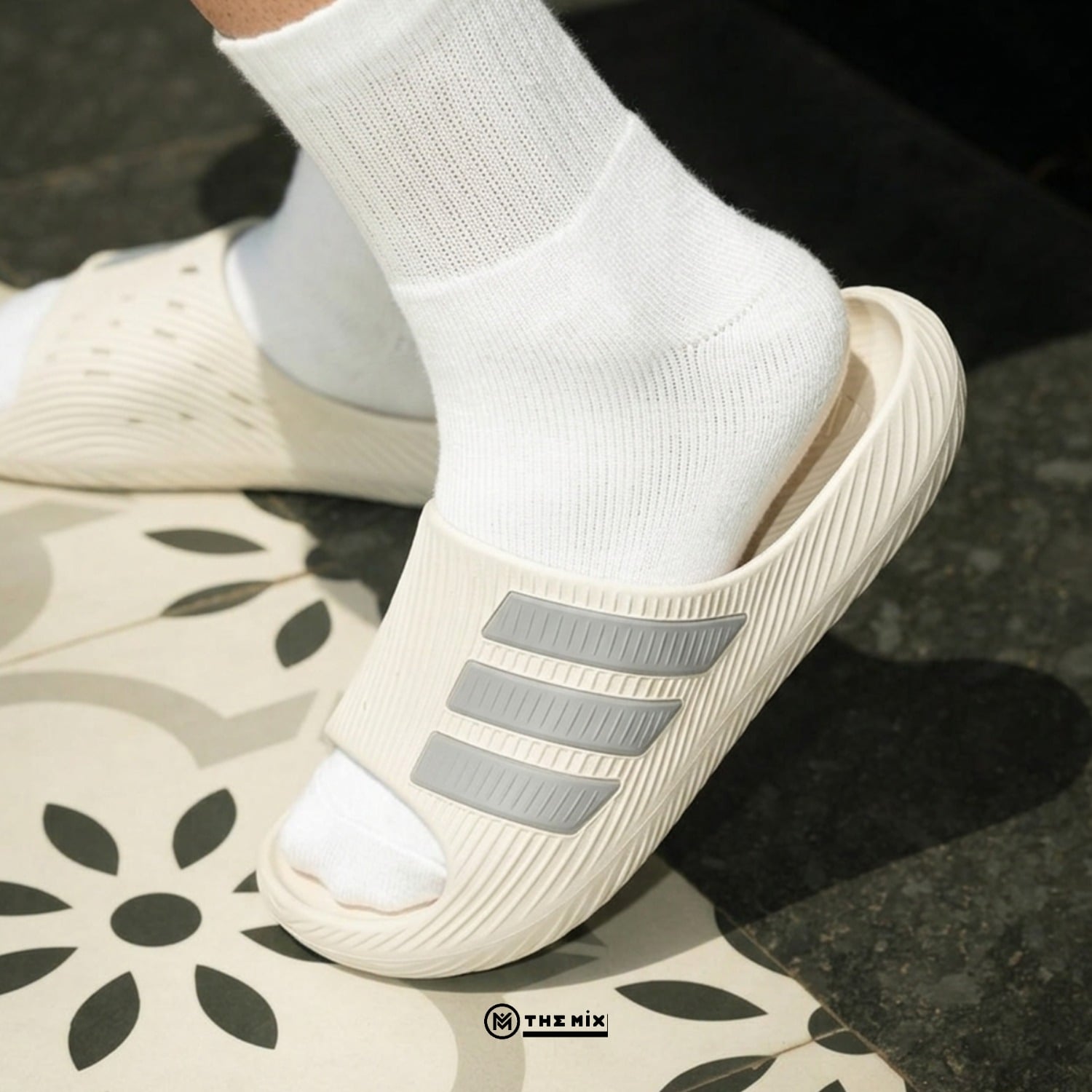 Adidas Men Slides Purechill Off White Grey Two, Adidas Purechill KH6417, dép adidas nam chính hãng, adidas slides off white, dép adidas mới ra mắt Việt Nam