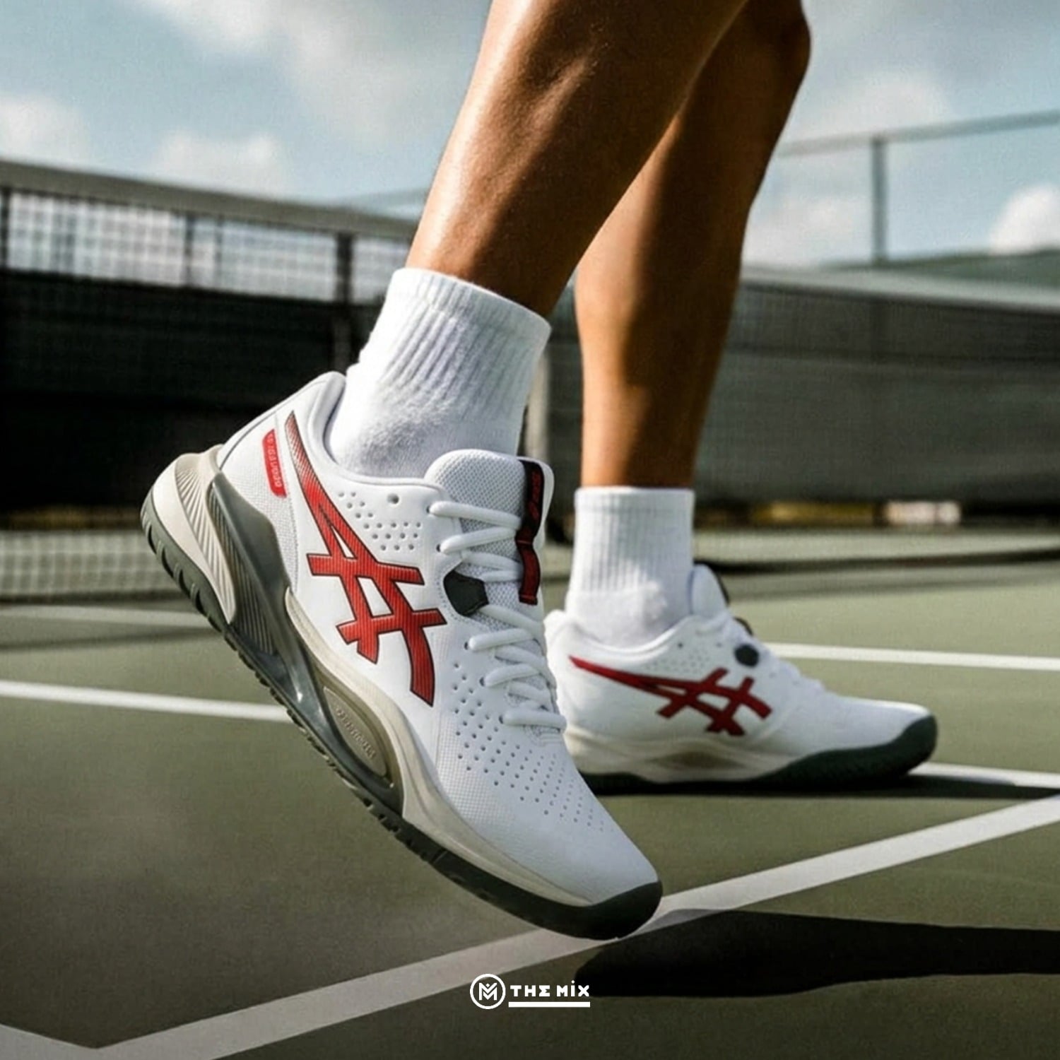 Asics Gel Challenger 15 White Cherry Tomato, ASICS tennis shoes, 1041A510-104, GEL cushioning, white red tennis shoes, court performance shoes, pickleball shoes
