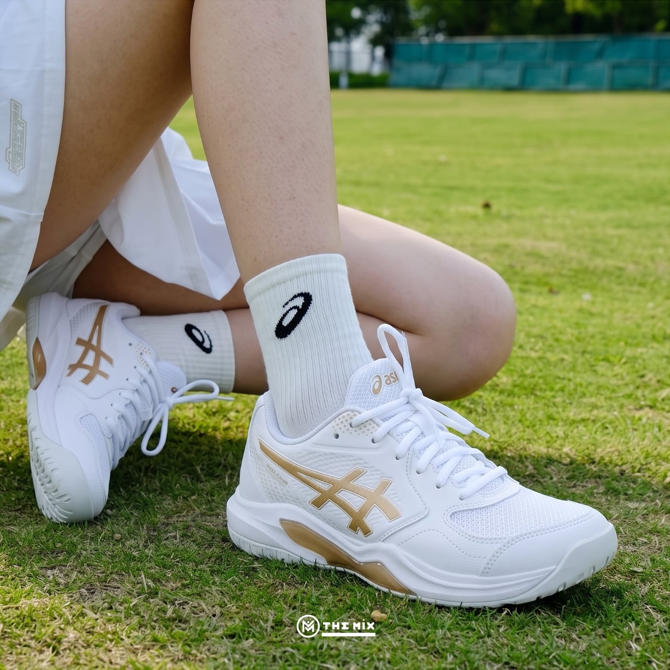 Asics Gel Dedicate 9 White Champagne, ASICS 1042A317-100, ASICS pickleball shoes, ASICS tennis shoes, GEL Dedicate 9, giày court ASICS nữ
