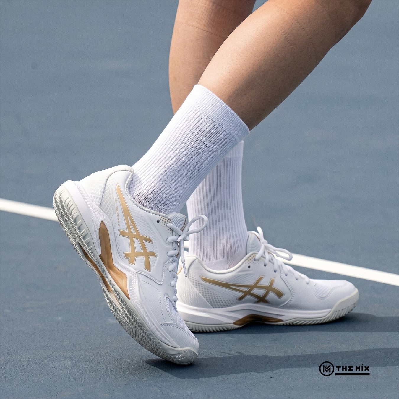 Asics Gel Dedicate 9 White Champagne, ASICS 1042A317-100, ASICS pickleball shoes, ASICS tennis shoes, GEL Dedicate 9, giày court ASICS nữ