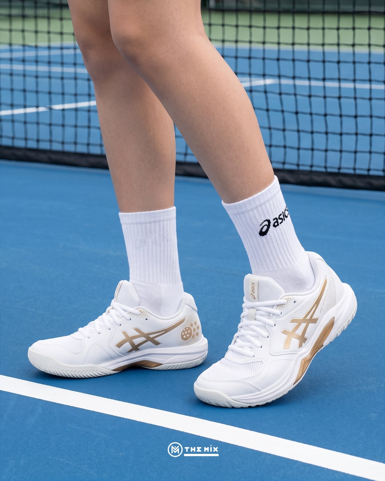 Asics Gel Dedicate 9 White Champagne, ASICS 1042A317-100, ASICS pickleball shoes, ASICS tennis shoes, GEL Dedicate 9, giày court ASICS nữ