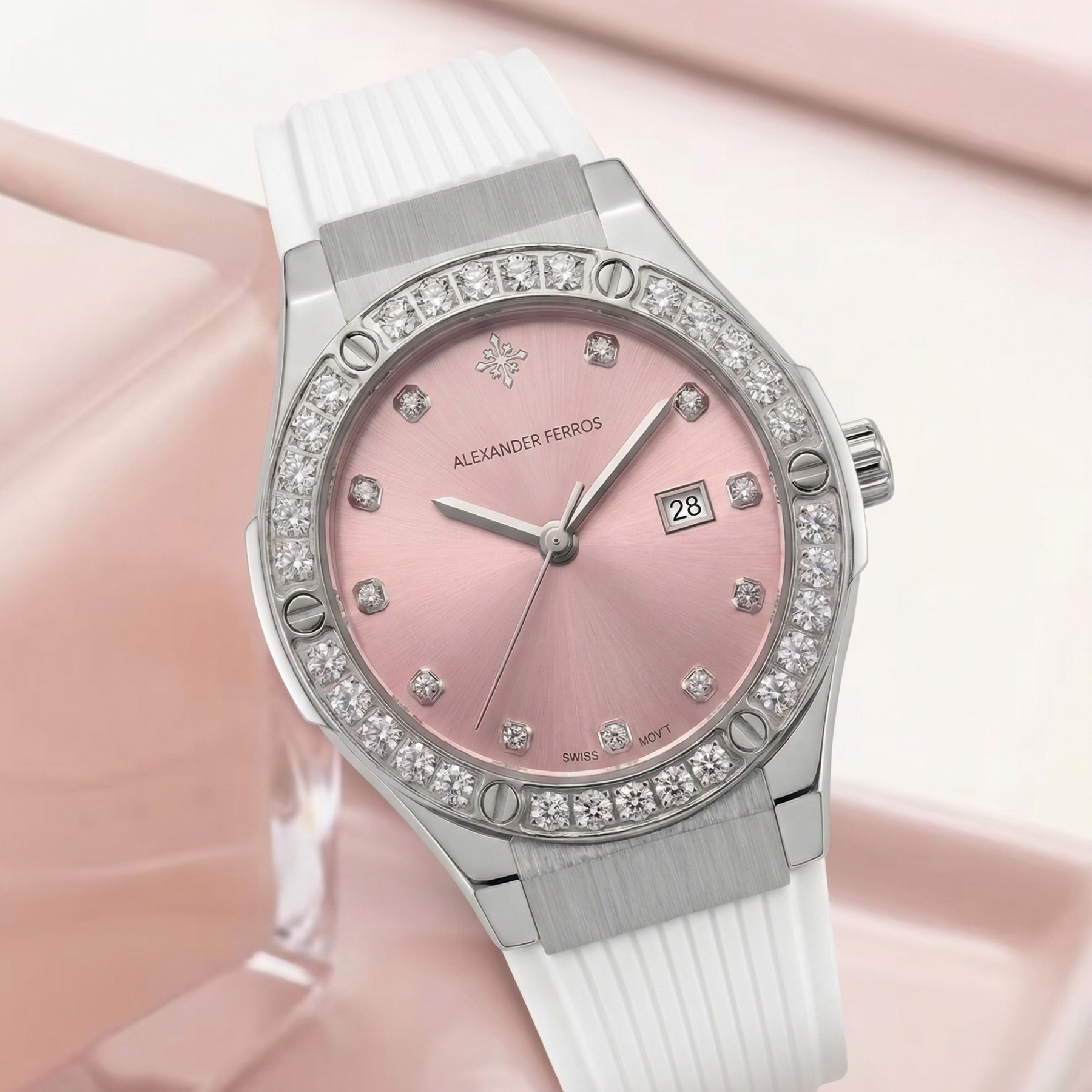 Đồng Hồ 2251FS-18 33mm Automatic Pink Dial Gem-set Alexander Ferros
