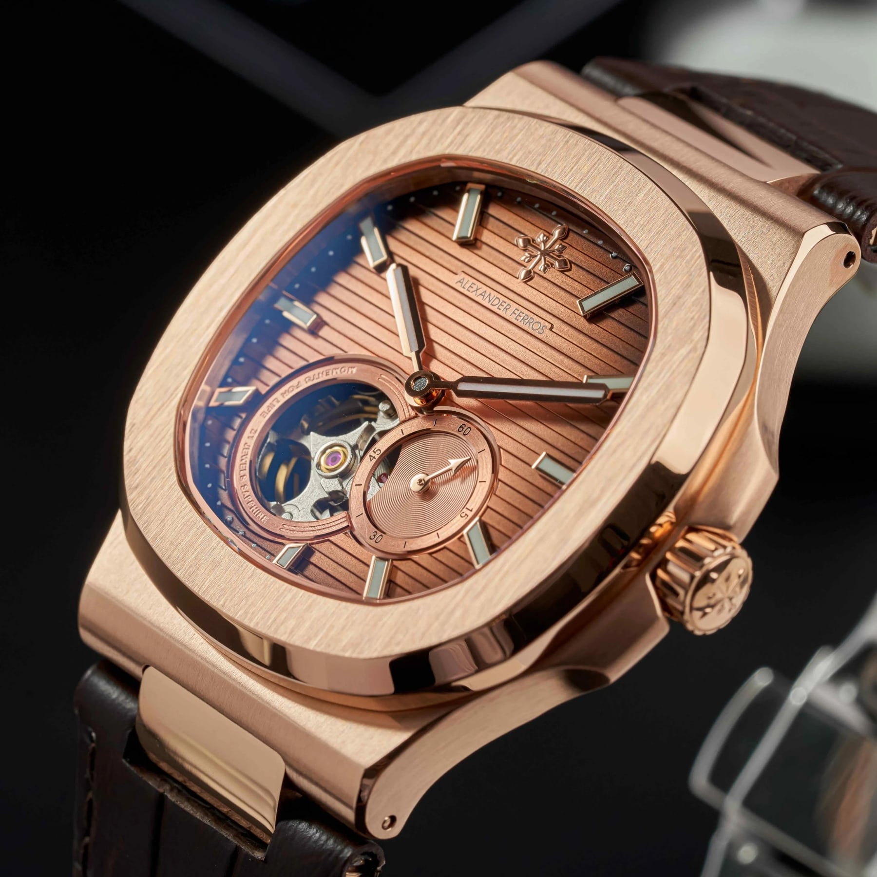 Đồng Hồ 6312R/08 Open Heart Gold Leather 40mm - Alexander Ferros