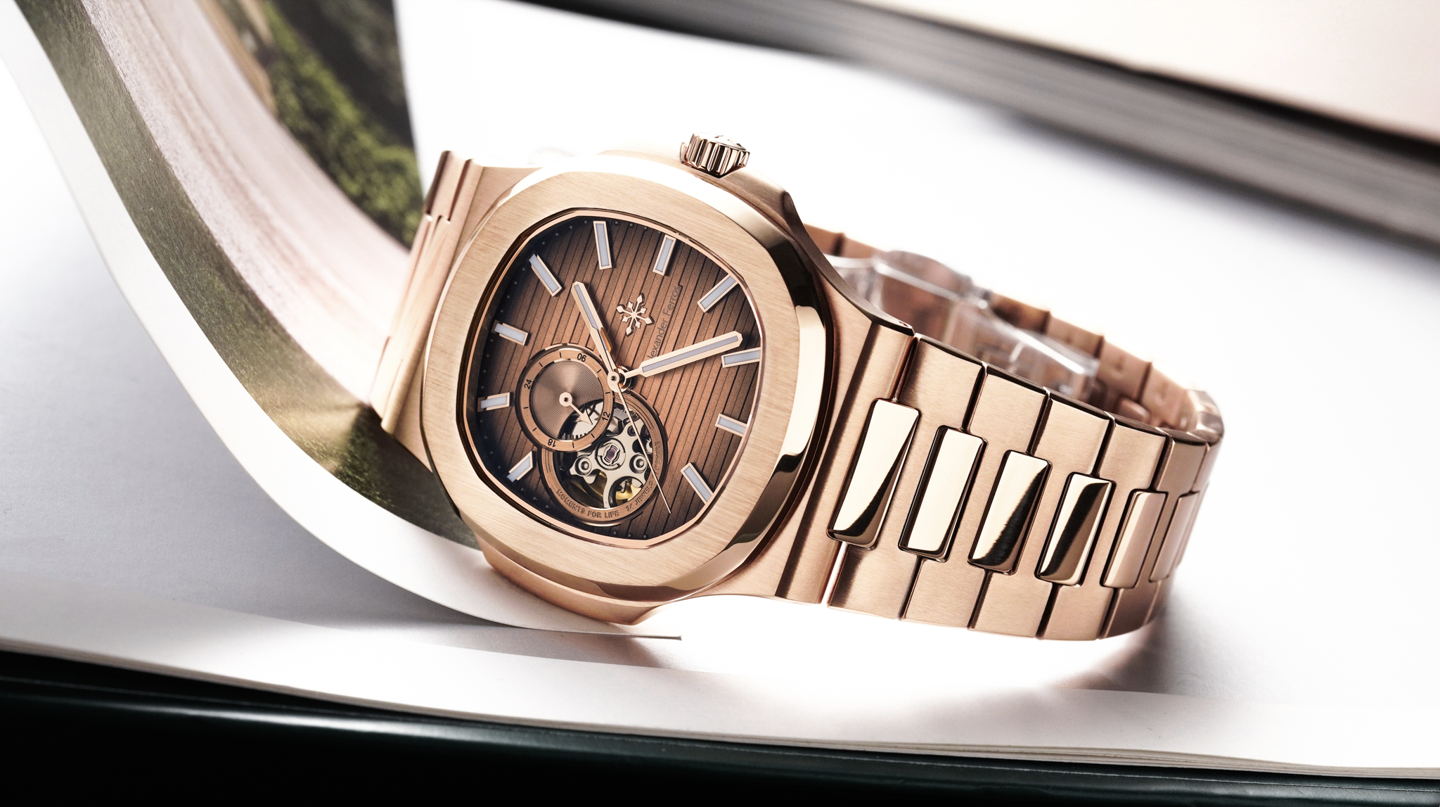 Đồng Hồ AF 6012R/08 Open Heart Brown Gold 41mm